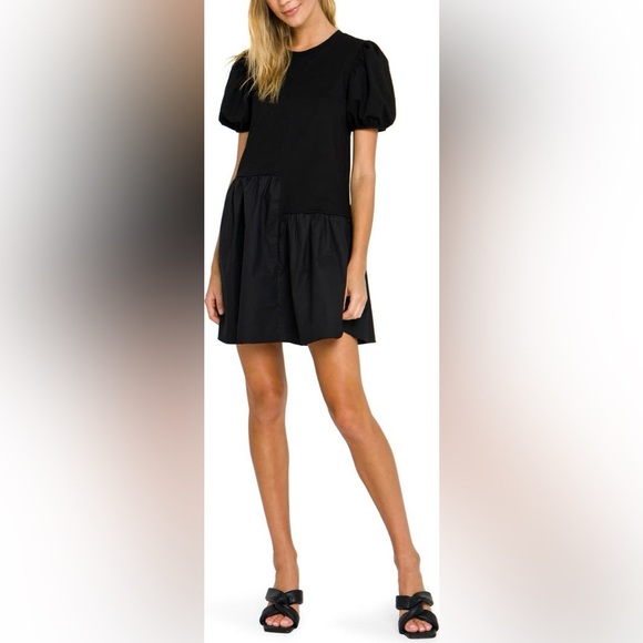 ENGLISH FACTORY Puff Shoulder Mixed Media Minidress - Picture 6 of 11